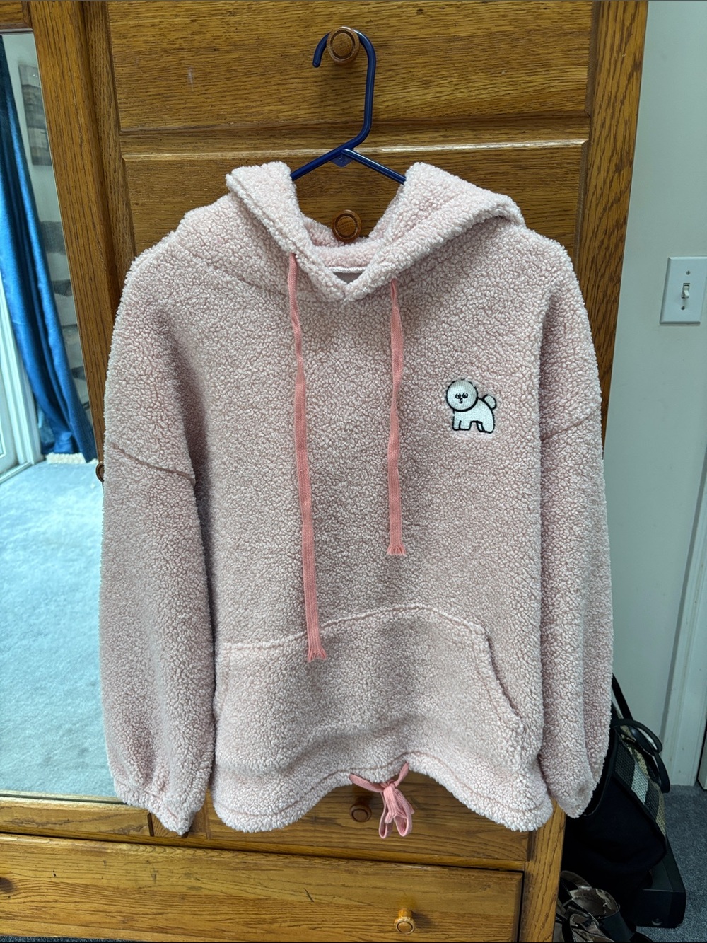 Dudu Light Pink Sherpa Hoodie with Puppy Patch